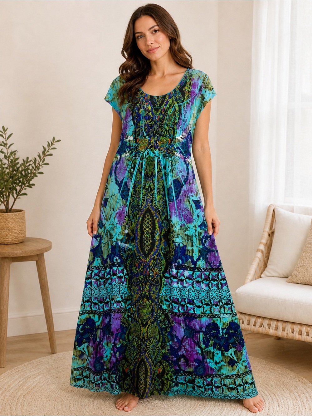 The Pyramid Collection Sz XL Turquoise and Purple Paisley Maxi Dress Made in USA